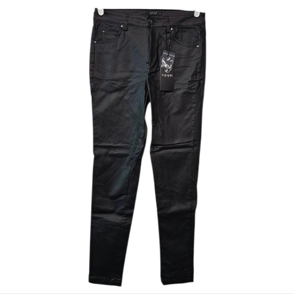 Women's Faux Leather High Waist Stretch Jeggins Leggins with Pockets Size 36 NWT